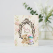 luxe floral teddy draagt babydoucheuitnodigingen kaart (Staand voorkant)