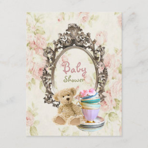 luxe floral teddy draagt babydoucheuitnodigingen kaart