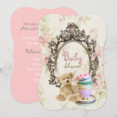 luxe floral teddy draagt babydoucheuitnodigingen kaart (Voorkant / Achterkant)
