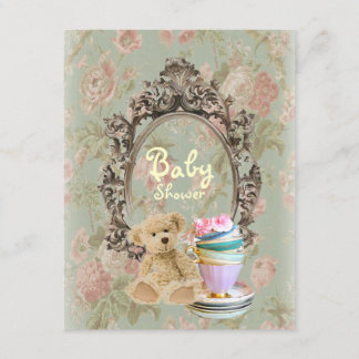 luxe floral teddy draagt babydoucheuitnodigingen kaart