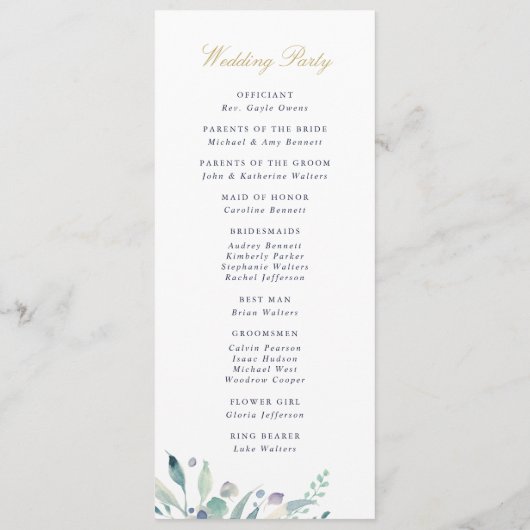 Luxe Floral Wedding Ceremony Programma (Achterkant)