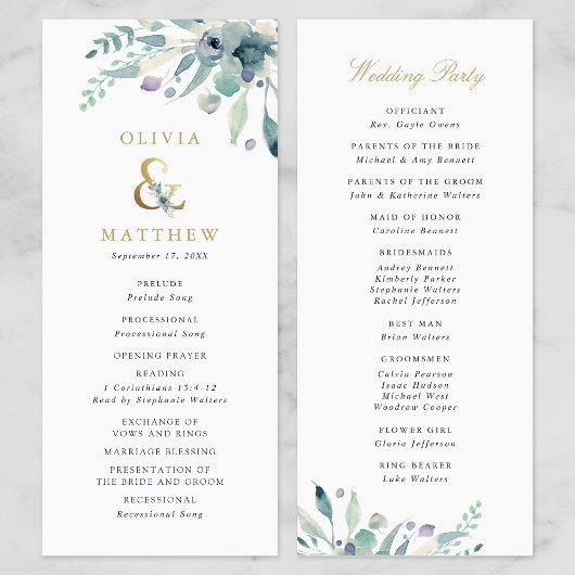 Luxe Floral Wedding Ceremony Programma