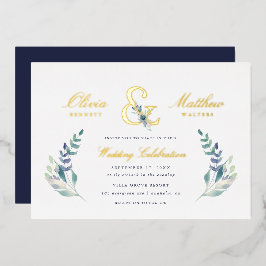 Luxe Floral Wedding Folie Uitnodiging
