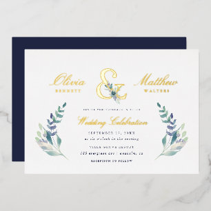 Luxe Floral Wedding Folie Uitnodiging