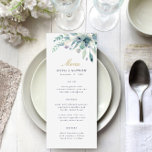 Luxe Floral Wedding Menu Card<br><div class="desc">Aangepast gedrukte trouwmenukaarten. Gebruik de ontwerphulpmiddelen om de lay-out,  achtergrondkleuren en tekst met uw details van het trouwmenu te personaliseren. Dit elegante ontwerp is voorzien van een waterverf florale grens van succulent groen en bloei met gouden en jachttekst.</div>