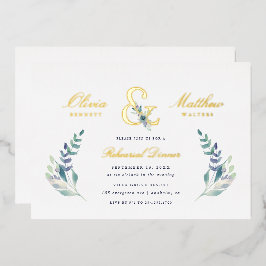 Luxe Floral Wedding Rehearsal Dinner Folie Invitat Uitnodiging