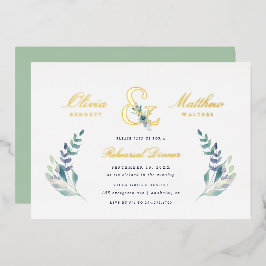 Luxe Floral Wedding Rehearsal Dinner Folie Uitnodiging