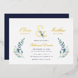 Luxe Floral Wedding Rehearsal Dinner Folie Uitnodiging