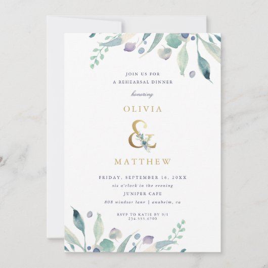 Luxe Floral Wedding Rehearsal Dinner Kaart (Voorkant)