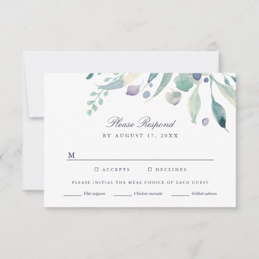 Luxe Floral Wedding RSVP-kaart met maaltijdkeuze RSVP Kaartje (Voorkant)
