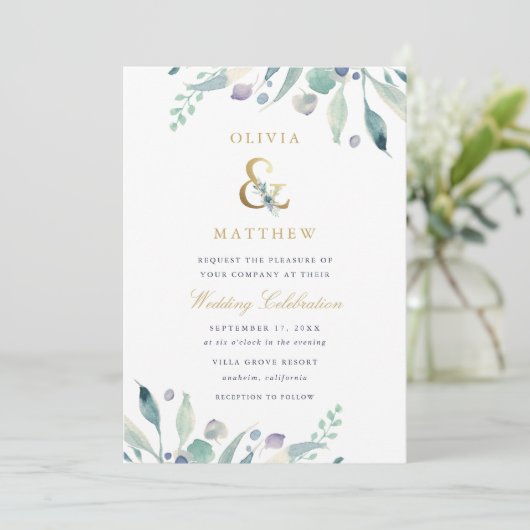 Luxe Floral Wedding Uitnodiging (Staand voorkant)