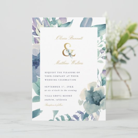 Luxe Floral Wedding Uitnodiging (Staand voorkant)