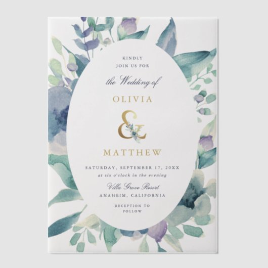 Luxe Floral Wedding Vellum Uitnodigingen (Voorkant)