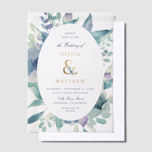 Luxe Floral Wedding Vellum Uitnodigingen (Offset)