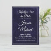 Luxe Fluwelen Navy Blauwe Monogram Huwelijk Save The Date (Staand voorkant)