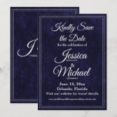 Luxe Fluwelen Navy Blauwe Monogram Huwelijk Save The Date (Voorkant / Achterkant)