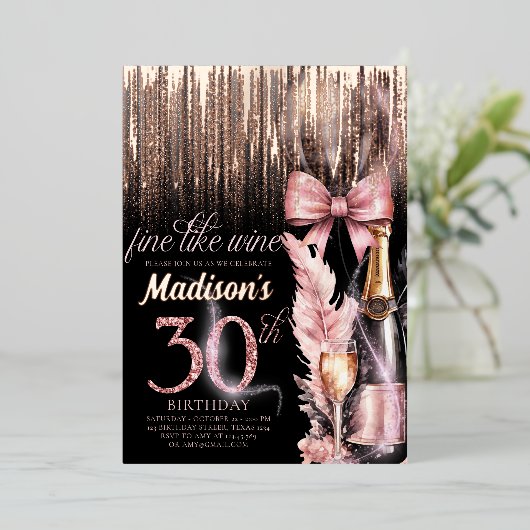 Luxe Folie 30e Roos Wijnvolwassene Verjaardag Folie Uitnodiging (Staand Voorkant)