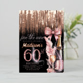 Luxe Folie 60e Roos Wijnvolwassene Verjaardag Uitnodiging (Staand Voorkant)