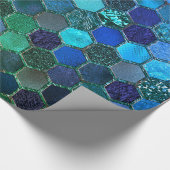 Luxe Folie Glitter Blue Green honingraat Cadeaupapier (Hoek)