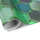 Luxe Folie Glitter Blue Green honingraat Cadeaupapier (Rol Hoek)