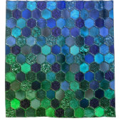 Luxe Folie Glitter Blue Green honingraat Douchegordijn (Voorkant)