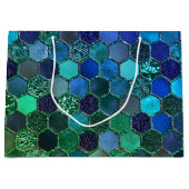 Luxe Folie Glitter Blue Green honingraat Large Cadeautasje (Voorkant)