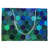 Luxe Folie Glitter Blue Green honingraat Large Cadeautasje (Achterkant)
