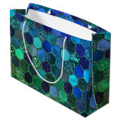 Luxe Folie Glitter Blue Green honingraat Large Cadeautasje (Achterkant Gekanteld)