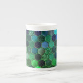 Luxe Folie Glitter Blue Green honingraat Porselein Kop (Voorkant)