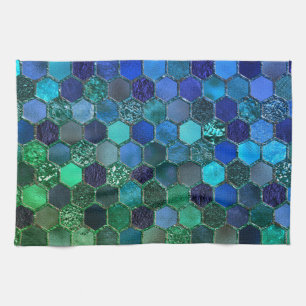 Luxe Folie Glitter Blue Green honingraat Theedoek
