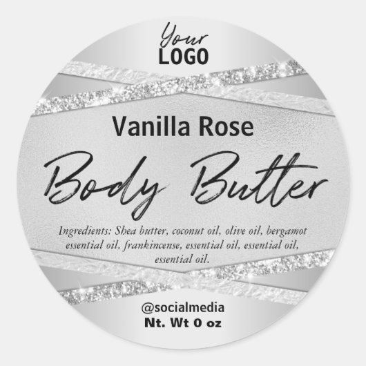 Luxe Folie Glitter Silver Body Butter Labels (Voorkant)