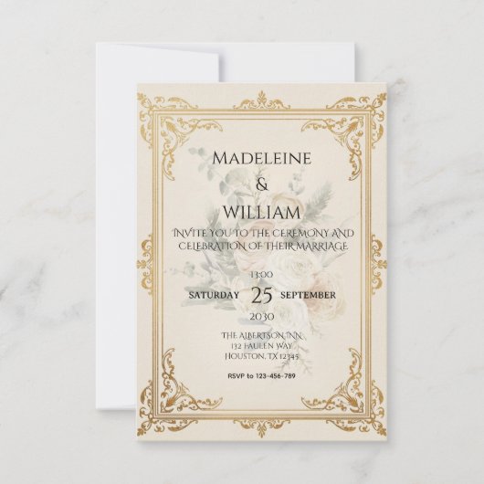 Luxe Formele Elegante Gouden Huwelijk Save the Dat RSVP Kaartje (Voorkant)