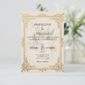 Luxe Formele Elegante Gouden Huwelijk Save the Dat RSVP Kaartje (Staand voorkant)