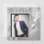Luxe foto Afstuderen Silver Metallic Uitnodiging (Voorkant)