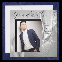 Luxe foto Afstuderen Silver Metallic Uitnodiging