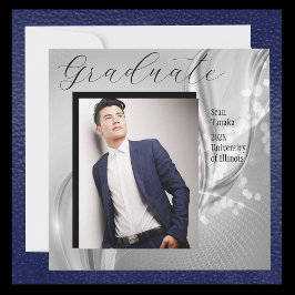 Luxe foto Afstuderen Silver Metallic Uitnodiging