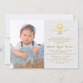 Luxe foto jongen gouden kelk heilige communie kaart