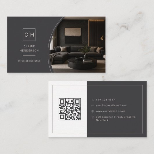 Luxe foto monogram QR-code ontwerper Visitekaartje (Voorkant / Achterkant)