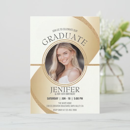 Luxe foto Verjaardag Afstuderen Sparkling Gold Kaart (Staand voorkant)