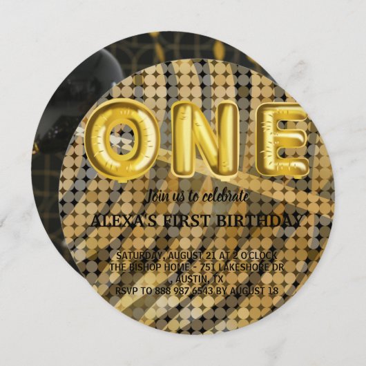 Luxe foto Zwart en Goud disco Verjaardag Kaart (Voorkant / Achterkant)