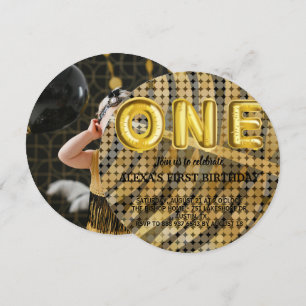 Luxe foto Zwart en Goud disco Verjaardag Kaart