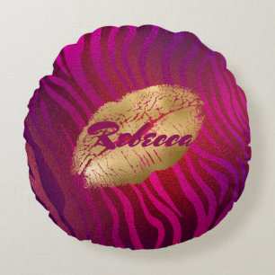 Luxe Fuchsia Animal Stripes Lipstick Print Rond Kussen