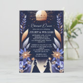 Luxe Fuchsia Crown Royal Blue repetitie diner Kaart (Staand voorkant)