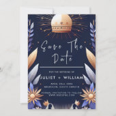 Luxe Fuchsia Kroon Koninklijk Blauw Bruiloft Save The Date (Voorkant)