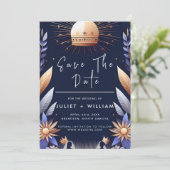 Luxe Fuchsia Kroon Koninklijk Blauw Bruiloft Save The Date (Staand voorkant)