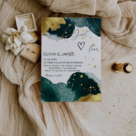 Luxe Galaxy Bruiloft - "Just Love" Sterrenfeest Kaart