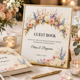 Luxe Gastensignatuurboek met Wilde Bloemen Reclamebord Met Voetstuk