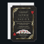 Luxe Gatsby Casino Vegas Kaart<br><div class="desc">Unieke casino Royale en Great Gatsby met het kaartontwerp. Hij heeft een kunstdecostijl, een Roaring van 1920's oude Hollywood-gebroken lijst met faux goudfolie Fleur-de-lis, rode harten, Q en K op twee hoeken (het simuleren van speelkaarten), speelkaartpakken, op gouden zwarte Art Deco patroonachtergrond. Er wordt gebruik gemaakt van speciale vermeldingen zoals...</div>