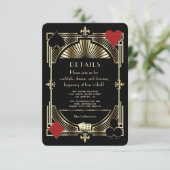 Luxe Gatsby-stijl trouwreceptie in goud Informatiekaartje (Staand voorkant)