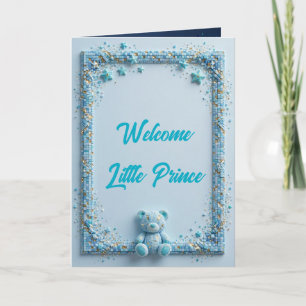Luxe geboortekaart voor babyjongen - Blauwe Teddy Kaart